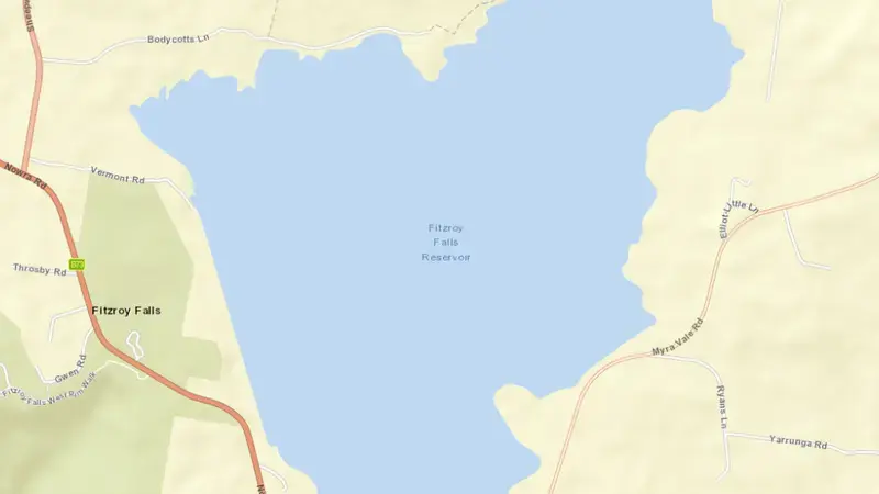 Road map of Fitzroy Falls reservoir, New South Wales, Australia