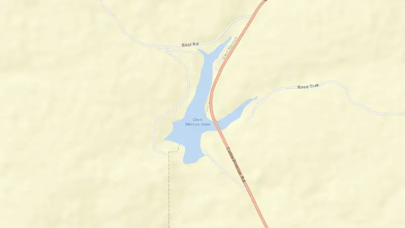 Road map of Glen Mervyn reservoir, Western Australia, Australia