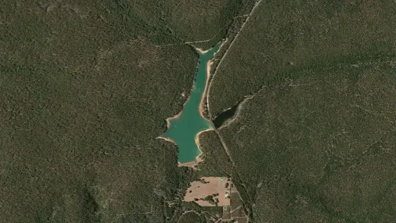 Satellite view of Glen Mervyn reservoir, Western Australia, Australia