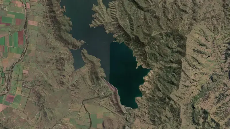 Satellite view of Glenbawn reservoir, New South Wales, Australia