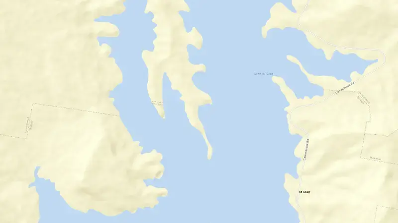 Road map of Glennies Creek reservoir, New South Wales, Australia