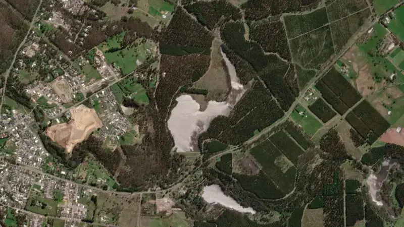 Satellite view of Gong Gong reservoir, Victoria, Australia