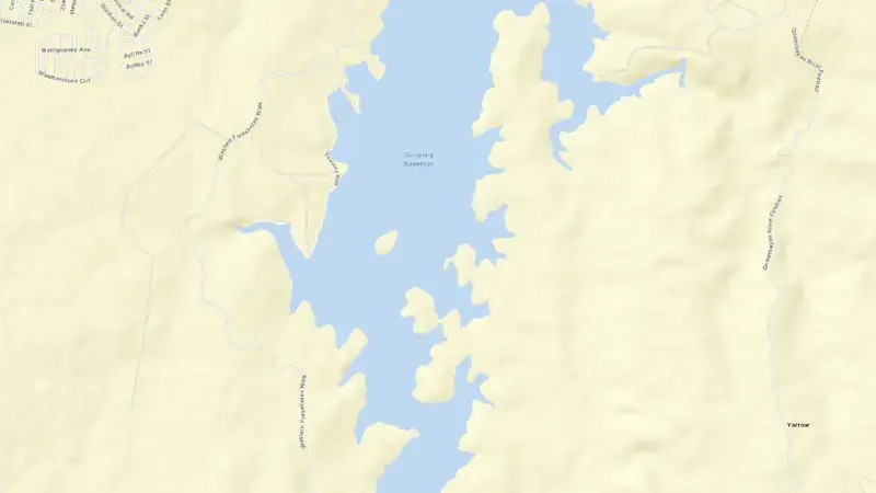 Road map of Googong reservoir, New South Wales, Australia