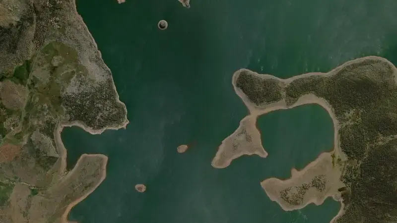 Satellite view of Great Lake reservoir, Tasmania, Australia