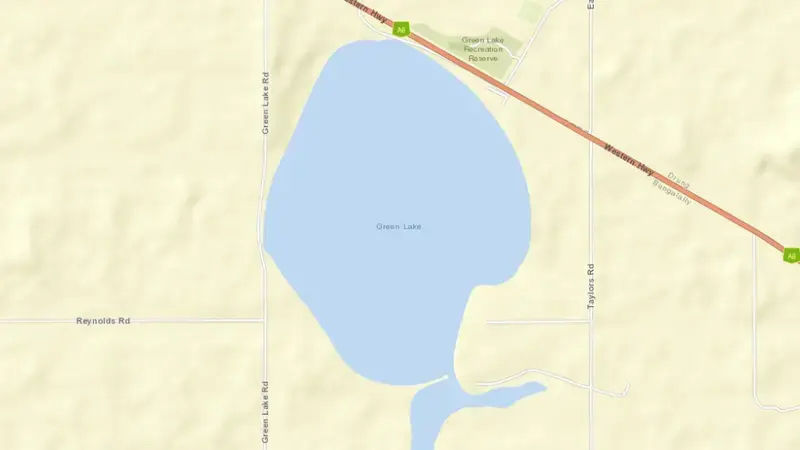 Road map of Green Lake reservoir, Victoria, Australia
