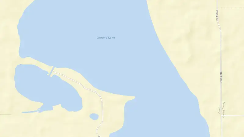Road map of Greens Lake reservoir, Victoria, Australia