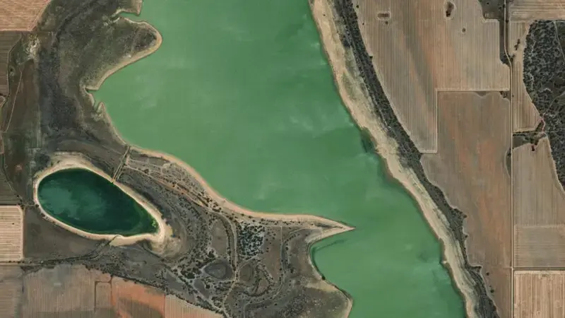 Satellite view of Greens Lake reservoir, Victoria, Australia