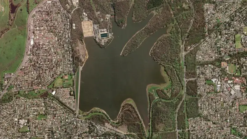 Satellite view of Happy Valley reservoir, South Australia, Australia