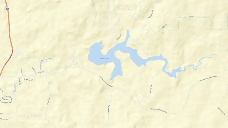 Road map of Harvey reservoir, Western Australia, Australia