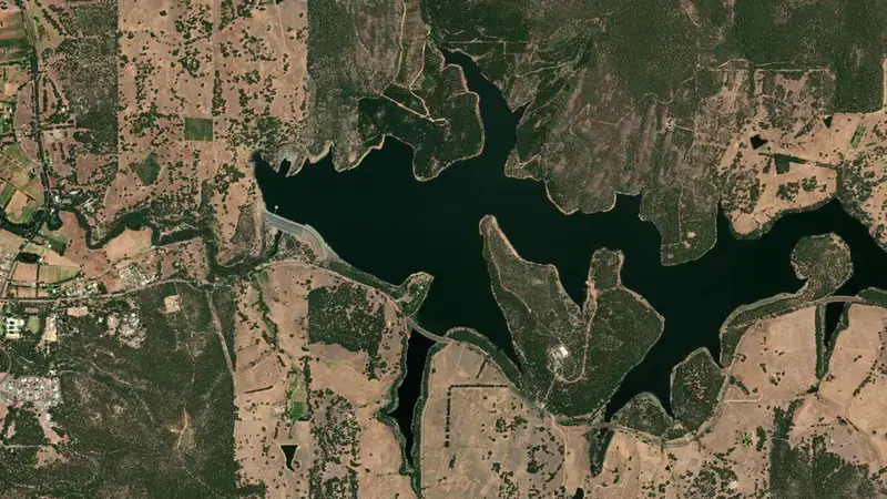 Satellite view of Harvey reservoir, Western Australia, Australia