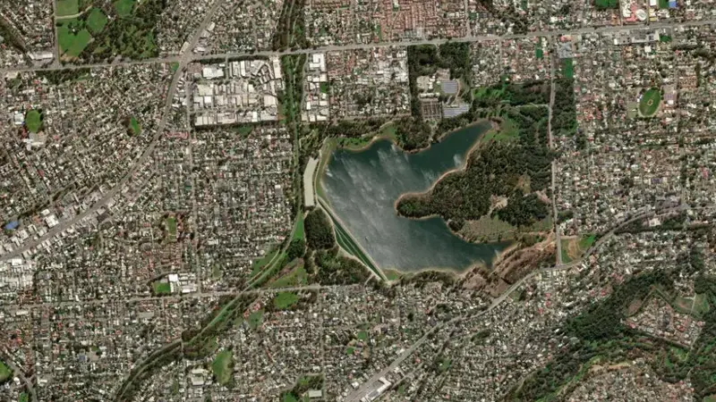 Satellite view of Hope Valley reservoir, South Australia, Australia