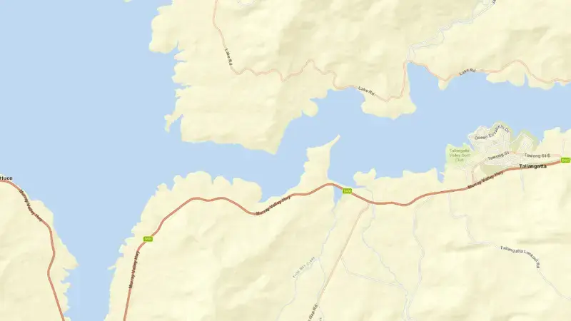 Road map of Hume reservoir, New South Wales and Victoria, Australia