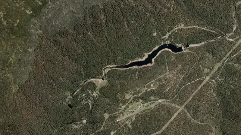 Satellite view of Island Bend Pondage reservoir, New South Wales, Australia