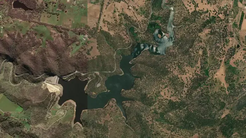 Satellite view of Kangaroo Creek reservoir, South Australia, Australia