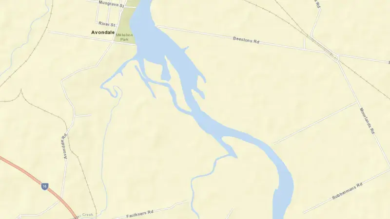 Road map of Kolan Barrage reservoir, Queensland, Australia
