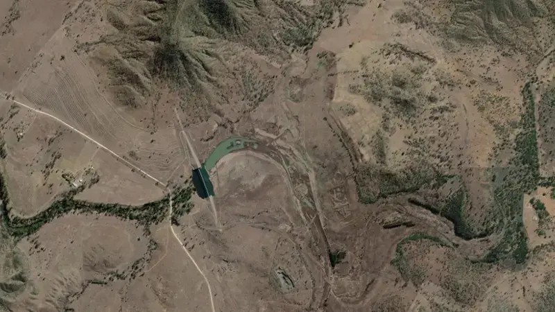 Satellite view of Kroombit reservoir, Queensland, Australia