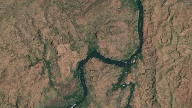 Satellite view of Kununurra Diversion reservoir, Western Australia, Australia
