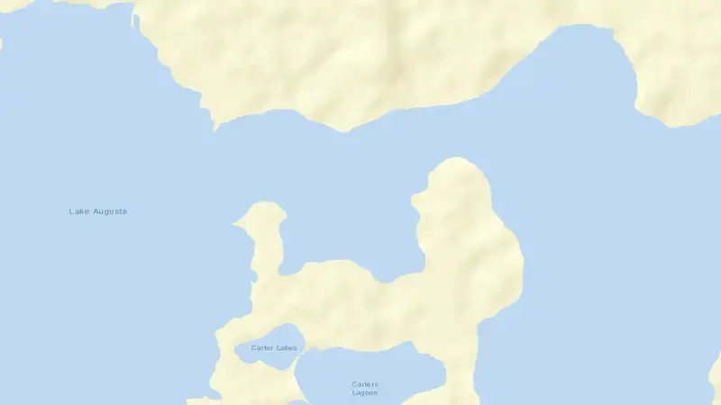 Road map of Lake Augusta reservoir, Tasmania, Australia