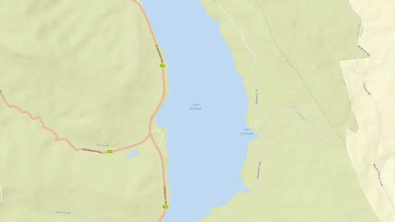 Road map of Lake Bellfield reservoir, Victoria, Australia