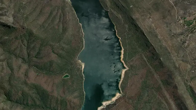 Satellite view of Lake Bellfield reservoir, Victoria, Australia