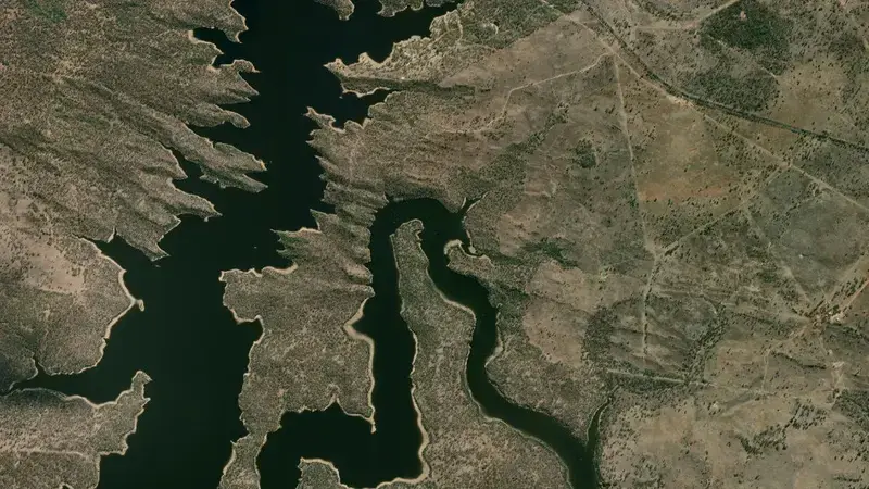 Satellite view of Lake Boondooma reservoir, Queensland, Australia
