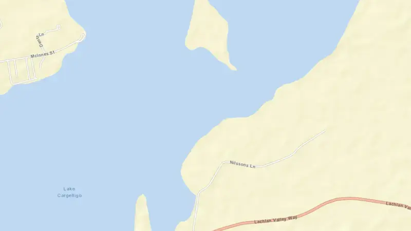 Road map of Lake Cargelligo reservoir, New South Wales, Australia
