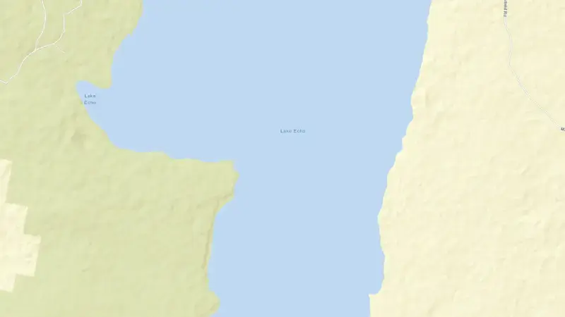 Road map of Lake Echo reservoir, Tasmania, Australia