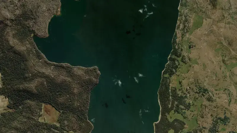 Satellite view of Lake Echo reservoir, Tasmania, Australia