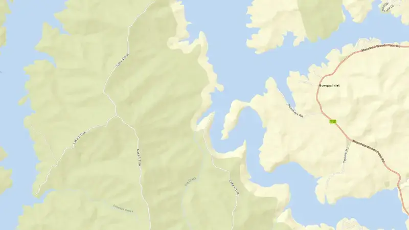 Road map of Lake Eildon reservoir, Victoria, Australia