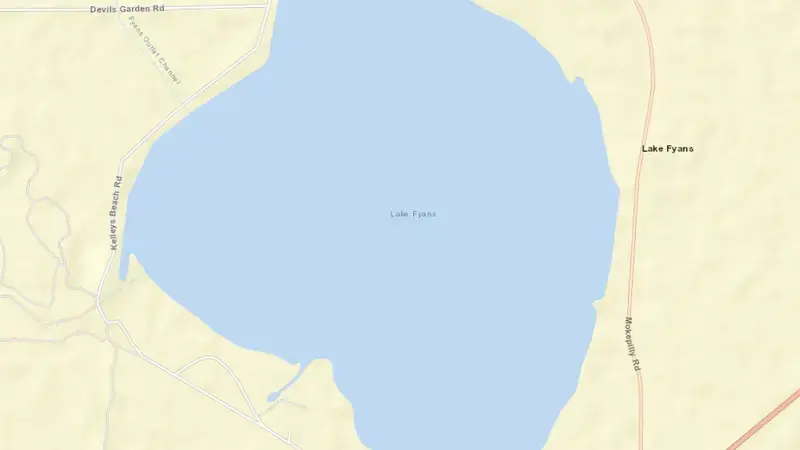 Road map of Lake Fyans reservoir, Victoria, Australia