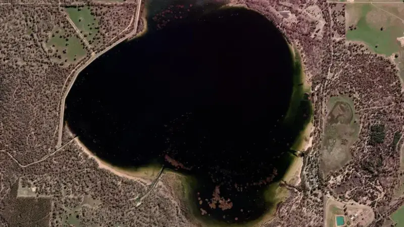 Satellite view of Lake Fyans reservoir, Victoria, Australia