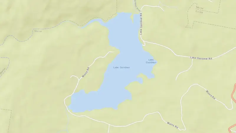 Road map of Lake Gairdner reservoir, Tasmania, Australia