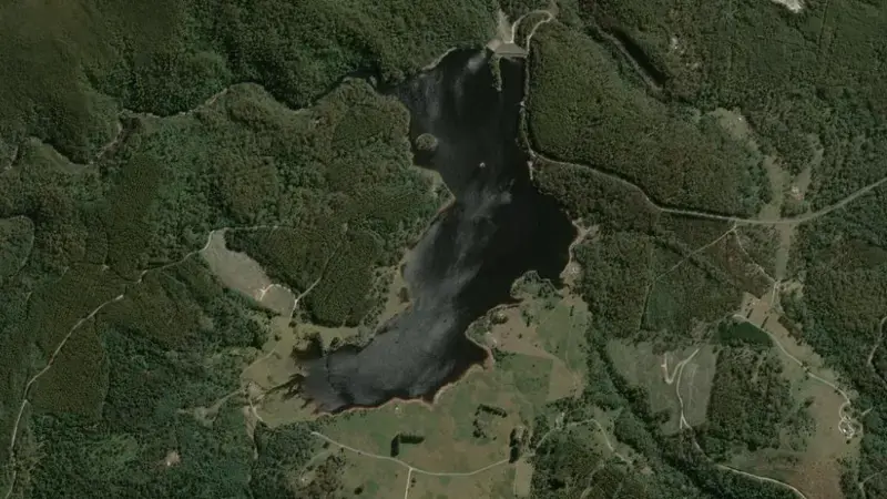 Satellite view of Lake Gairdner reservoir, Tasmania, Australia