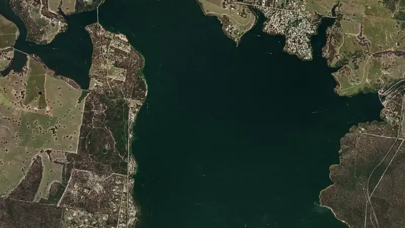 Satellite view of Lake Glenmaggie reservoir, Victoria, Australia