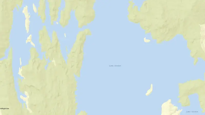 Road map of Lake Gordon reservoir, Tasmania, Australia