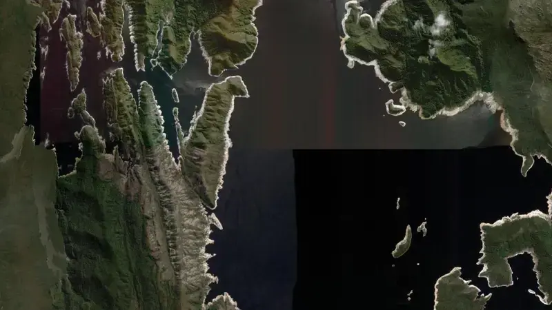 Satellite view of Lake Gordon reservoir, Tasmania, Australia