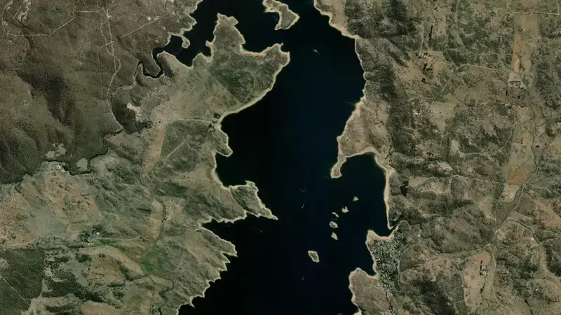 Satellite view of Lake Jindabyne reservoir, New South Wales, Australia