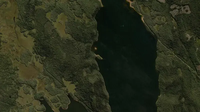 Satellite view of Lake King William reservoir, Tasmania, Australia