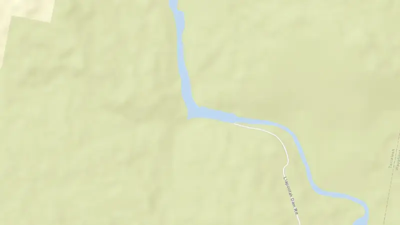 Road map of Lake Liapootah reservoir, Tasmania, Australia