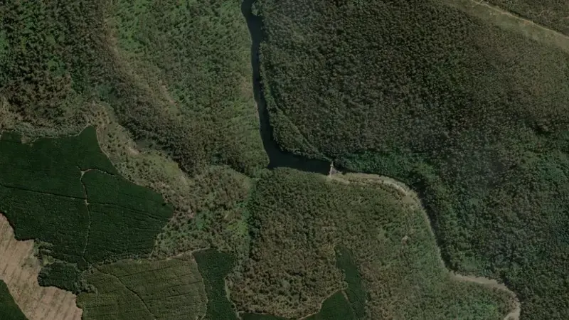 Satellite view of Lake Liapootah reservoir, Tasmania, Australia