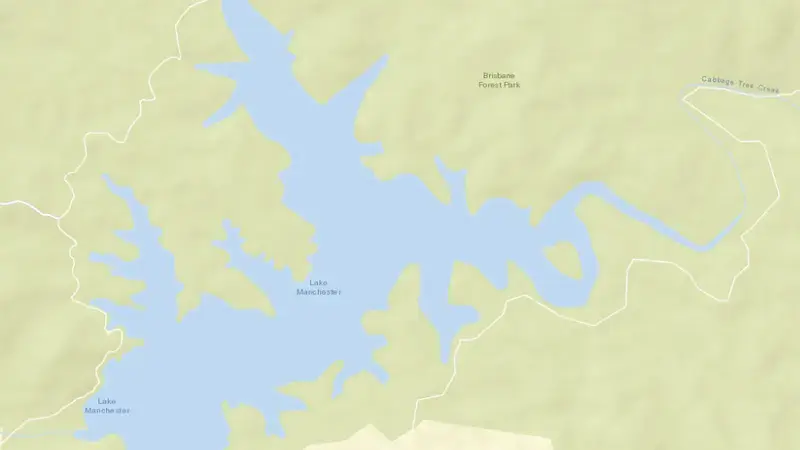 Road map of Lake Manchester reservoir, Queensland, Australia