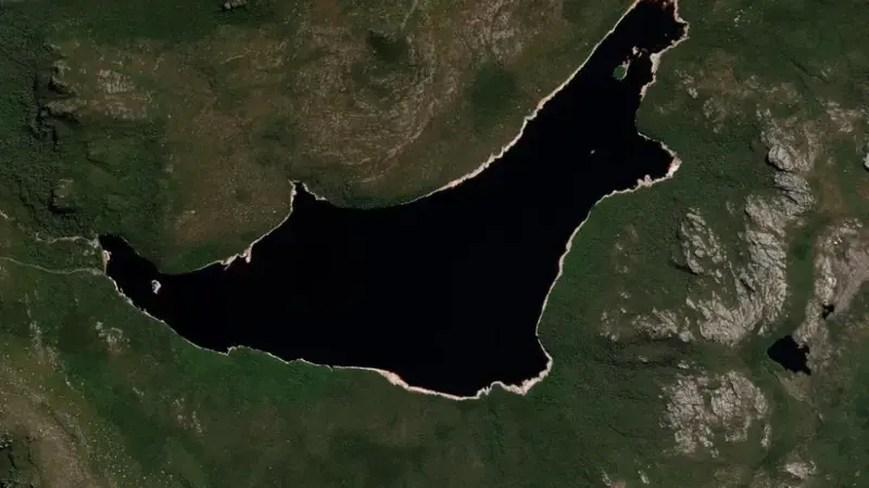Satellite view of Lake Margaret reservoir, Tasmania, Australia