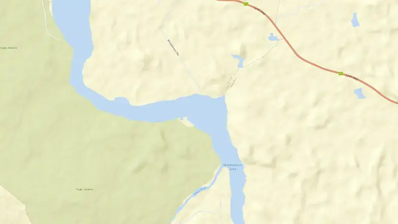 Road map of Lake Meadowbank reservoir, Tasmania, Australia