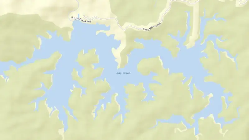 Road map of Lake Morris reservoir, Queensland, Australia
