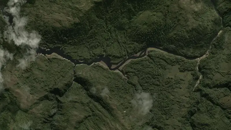 Satellite view of Lake Murchison reservoir, Tasmania, Australia