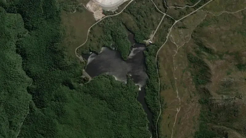 Satellite view of Lake Newton reservoir, Tasmania, Australia