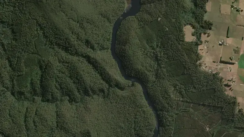Satellite view of Lake Paloona reservoir, Tasmania, Australia