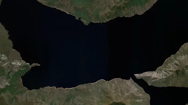 Satellite view of Lake Pedder reservoir, Tasmania, Australia