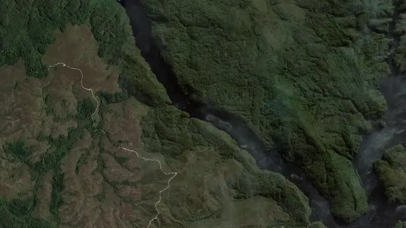 Satellite view of Lake Pieman reservoir, Tasmania, Australia