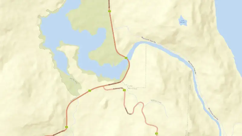 Road map of Lake Rosebery reservoir, Tasmania, Australia